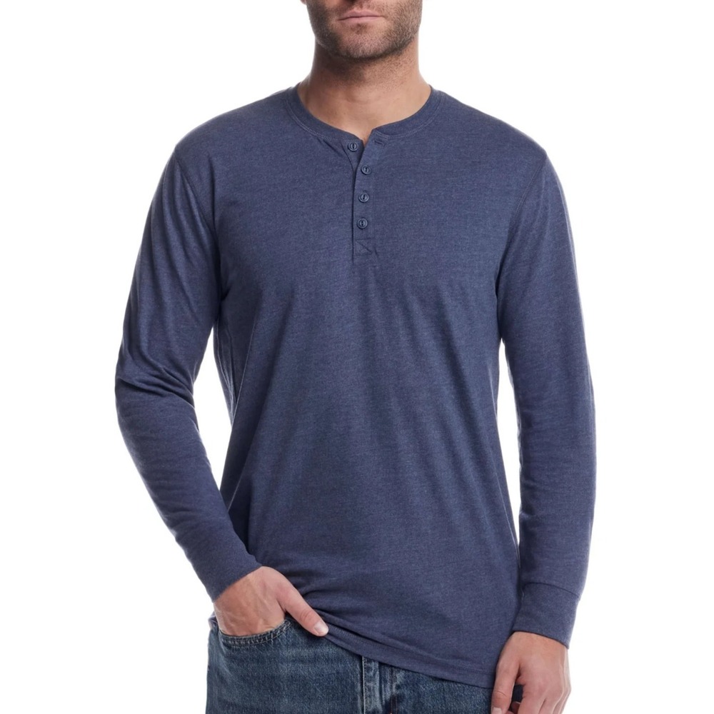 Weatherproof Vintage Men's Long Sleeve Brushed Jersey Henley Shirt Blue XL